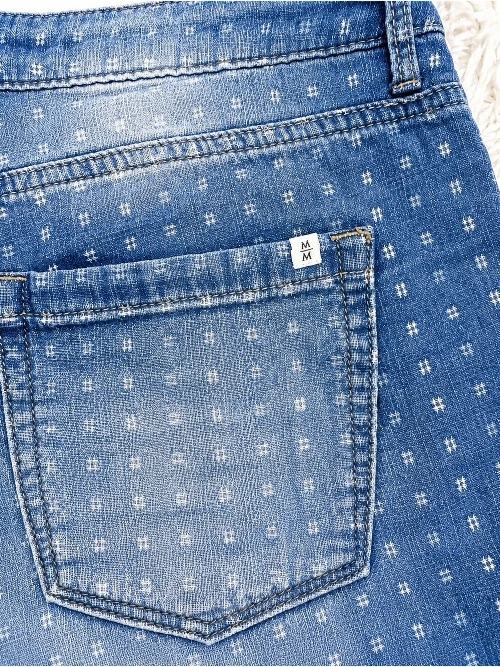 Melrose and Market Blue Denim Polka-Dot Roll Cuff Shorts